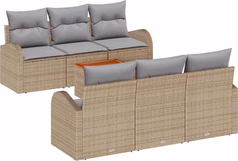 Set Divano da Giardino 7 pcs Beige e Grigio Chiaro polyrattan