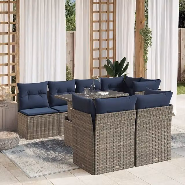 Set Divani da Giardino 8 pz con Cuscini Grigio in Polyrattan 3266411