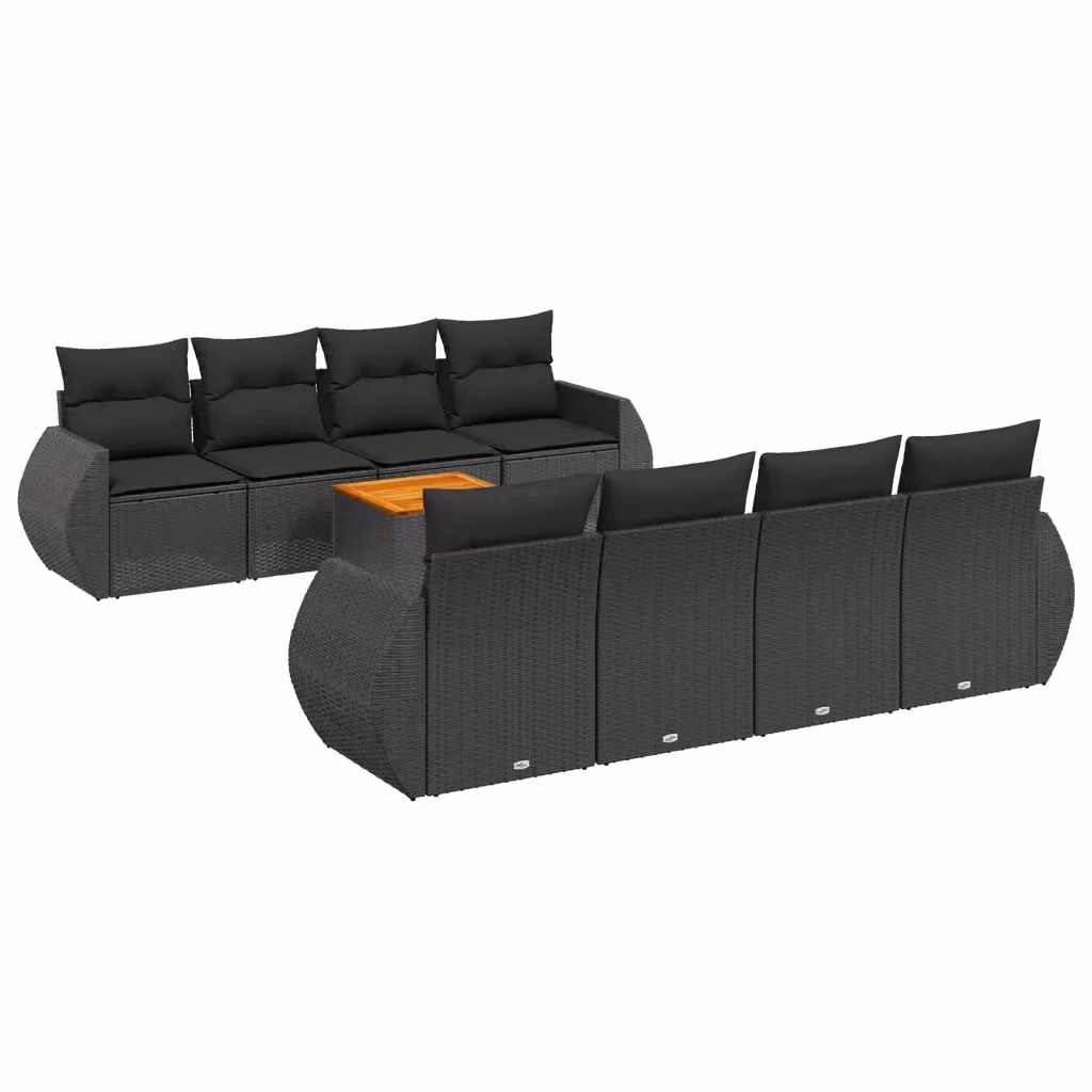 vidaXL Set Divani da Giardino 9 pz con Cuscini e Tavolino Nero in Polyrattan e Acciaio – 2
