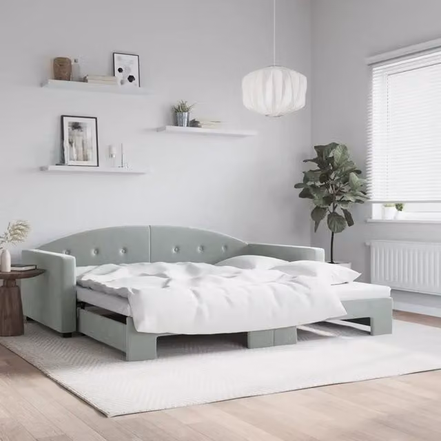 Divano Letto con Letto Estraibile vidaXL in Velluto Grigio L: 222 cm, P: 110 cm, H: 75 cm, Dimensioni Letto: 100 x 200 cm – 1