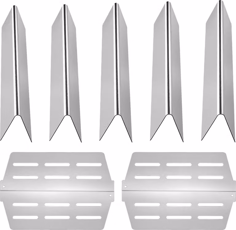 SucceBuy 5 barre aromatizzanti e 2 piastre riscaldanti, distributori di fiamma per barbecue Genesis serie 300, adatti per modelli come E310, E320, E330, S310, S320, S330, robuste piastre riscaldanti in acciaio inox