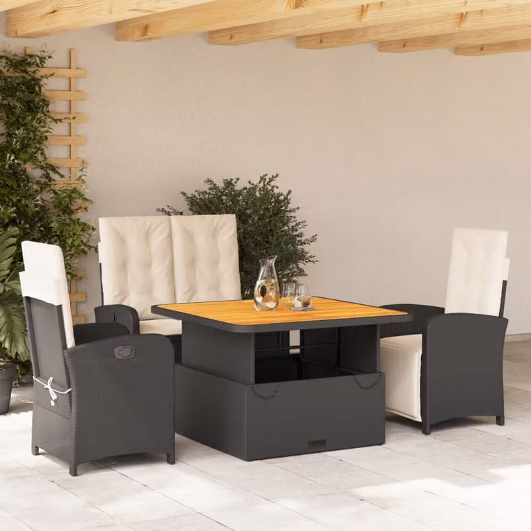 Maison Exclusive - Set da pranzo da giardino 4 pezzi con cuscini in polyrattan nero