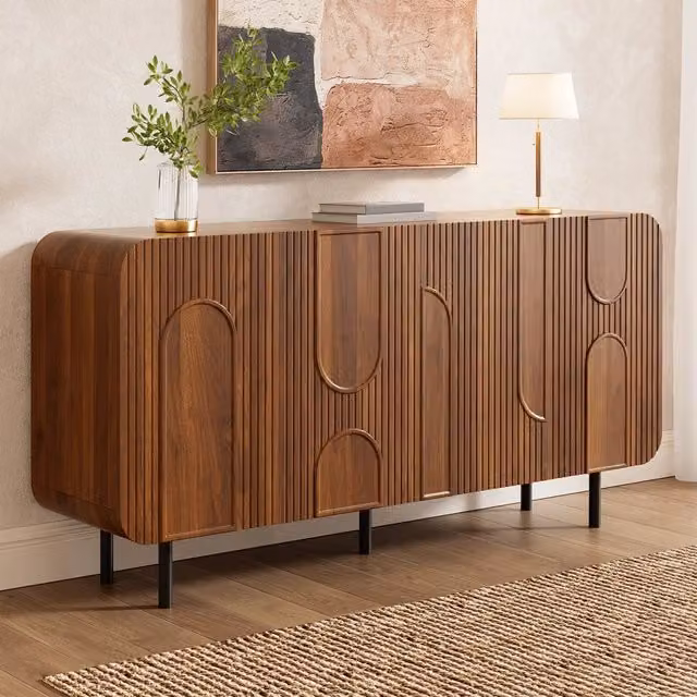 Madia con 4 ante e 8 vani con ripiani regolabili in MDF e pannello di particelle effetto noce 160 × 40 × 79 cm