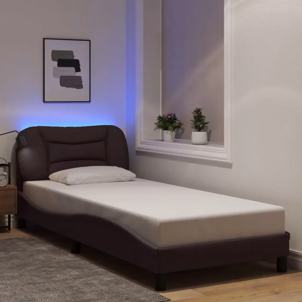 Letto singolo Hvar con illuminazione LED e porta USB in tessuto marrone L 80 cm x P 200 cm – 2
