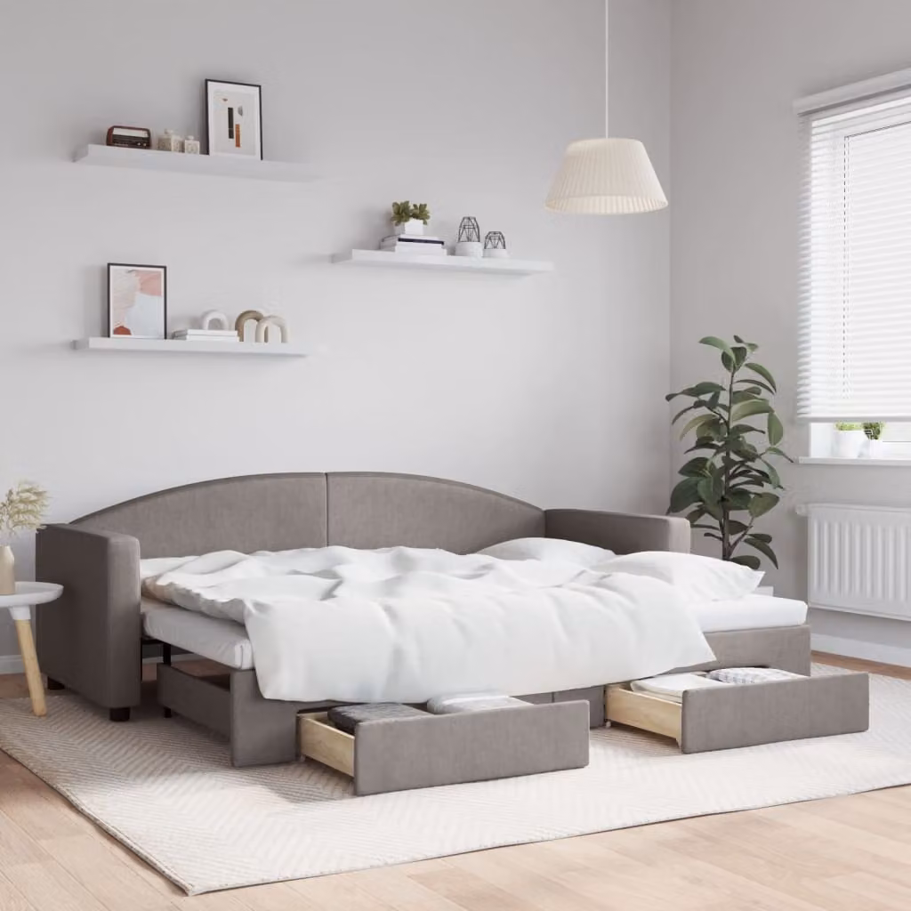 Maison Exclusive - Divano letto estraibile con cassetti, color taupe, 80x200 cm, rivestimento in tessuto