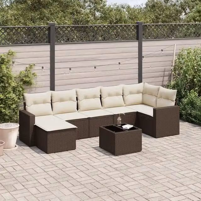Set Divani da Giardino 8 pz con Cuscini Marrone in Polyrattan 3251630