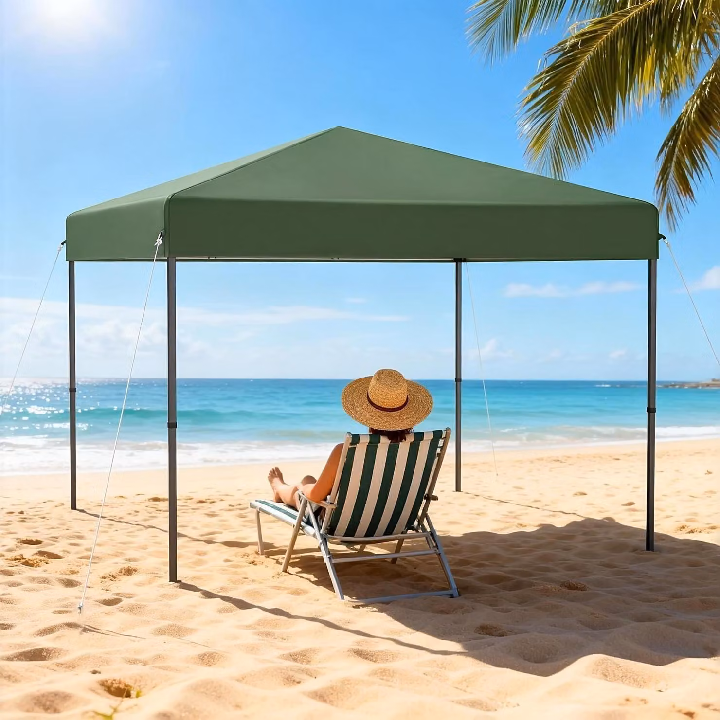 Gazebo pieghevole 3x3 metri, impermeabile, con struttura regolabile in altezza, colore verde, senza pareti laterali