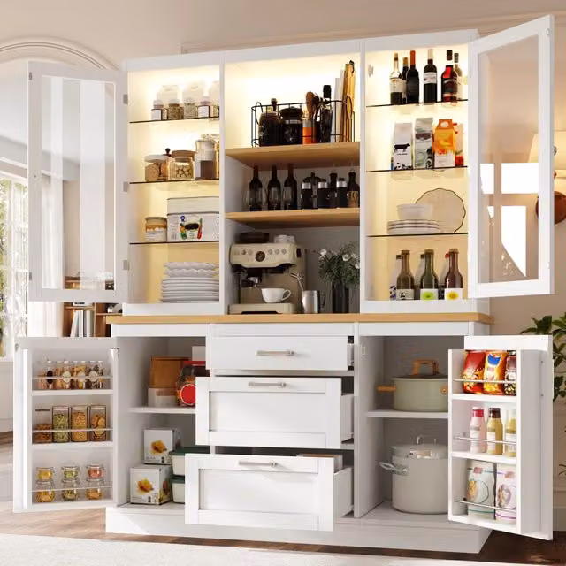 Mobile colonna da cucina con 3 cassetti ripiani regolabili LED RGB controllati da app bianco 140 × 40 × 185 cm