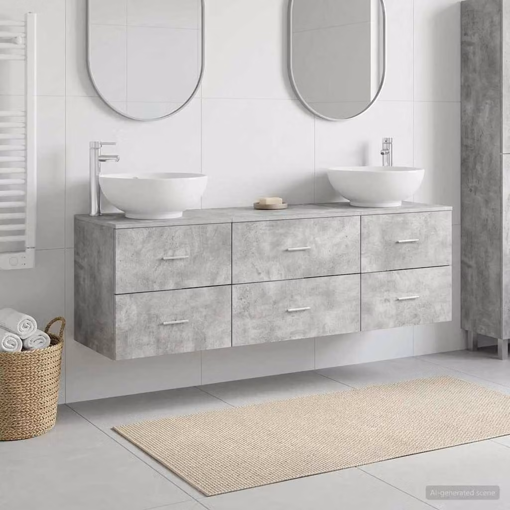 Set di mobili da bagno moderno vidaXL in 3 pezzi Grigio e Argento con mobile lavabo e armadietto laterale in MDF