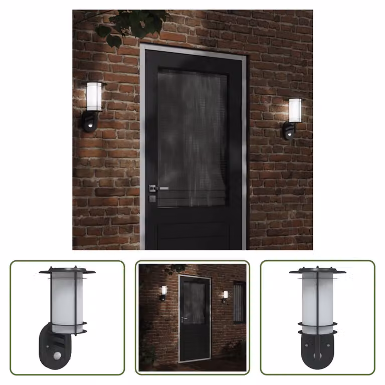 The Living Store Applique da esterno con rilevatore di movimento in acciaio inox nero