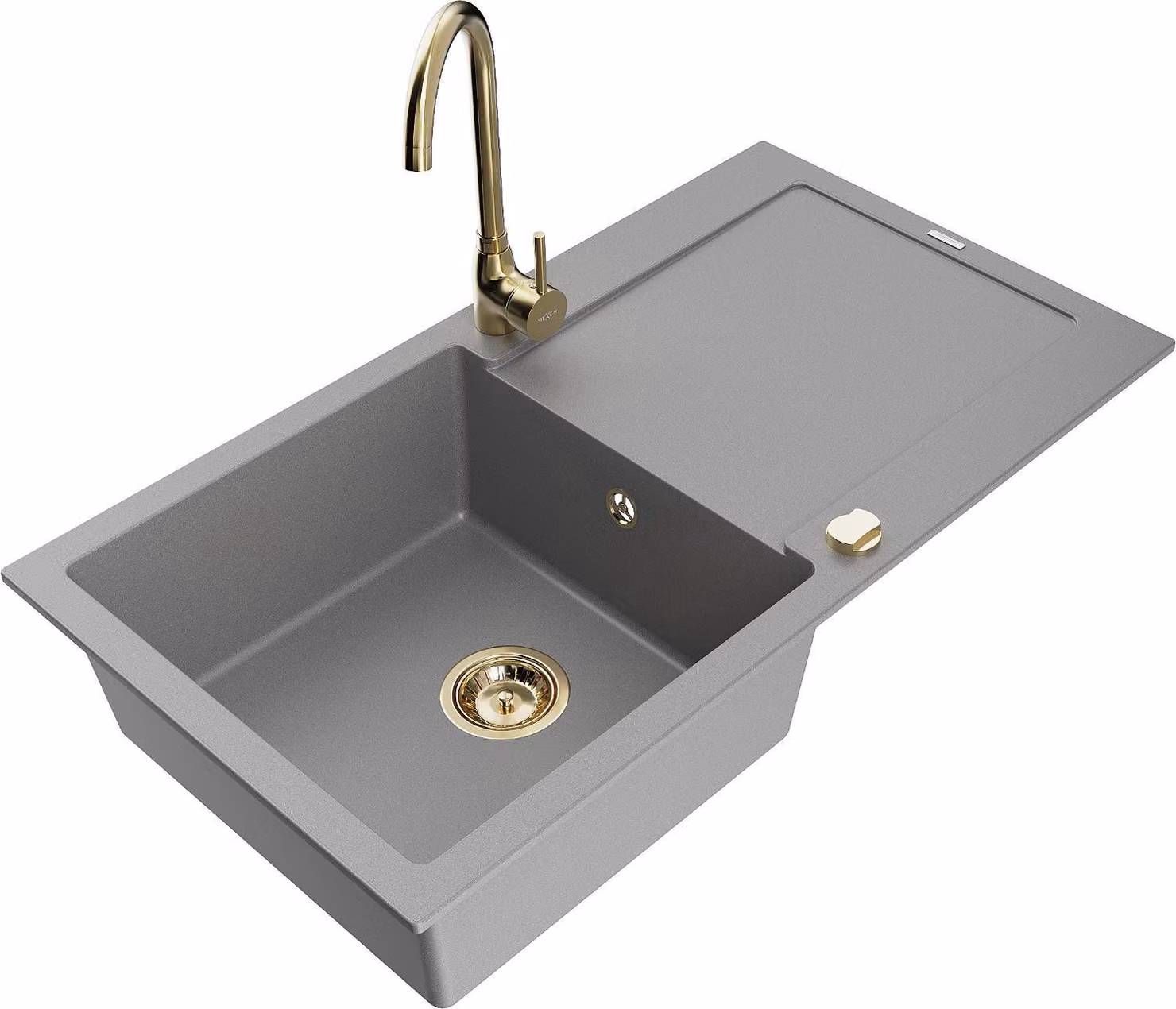 Mexen Leo lavello in granito a 1 vasca con scolapiatti e rubinetto da cucina Telma, grigio - 6501-71-670200-50