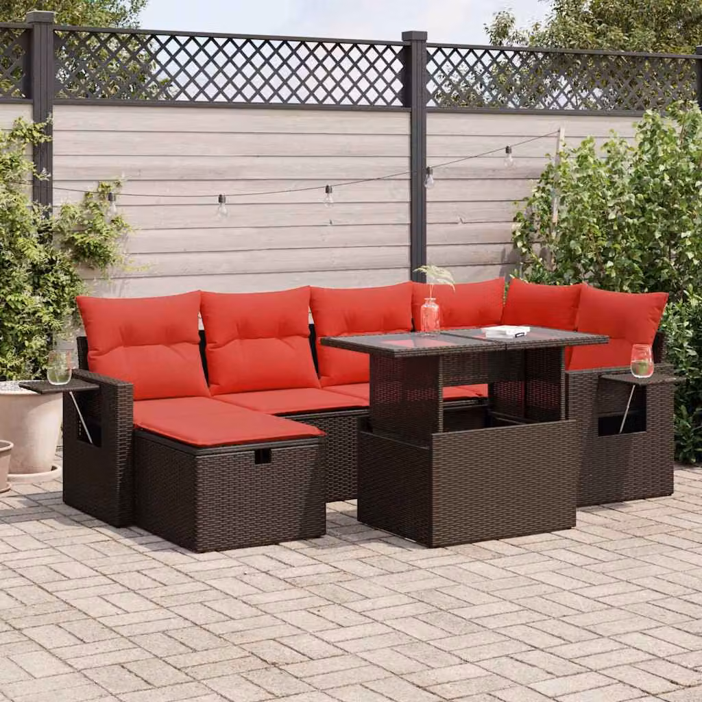 Set Divano da Giardino a L vidaXL in Polyrattan Marrone con Cuscini e Tavolino da Caffè