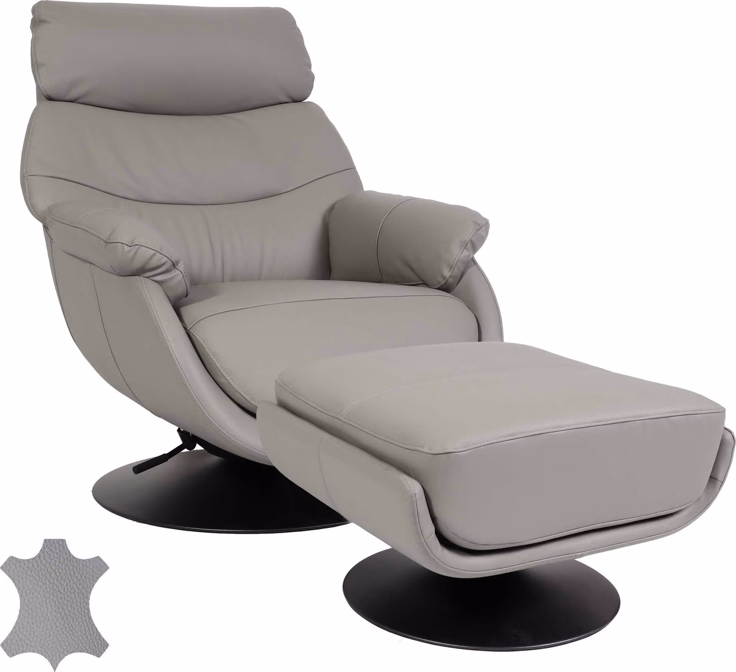 Poltrona relax con poggiapiedi MCW-K99, poltrona da TV, funzione oscillante e girevole, struttura in metallo, rivestimento in vera pelle/ecopelle ~ grigio