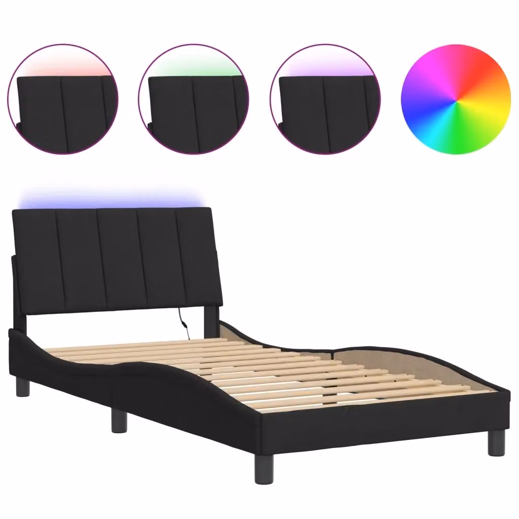 Letto Hanko vidaXL in velluto nero con illuminazione LED e porta di ricarica USB, L 100 x P 200 cm – 2
