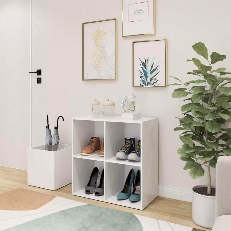 Scarpiera da ingresso vidaXL Bianca in Legno Multistrato con ripiani L: 105 cm, P: 35,5 cm, H: 70 cm