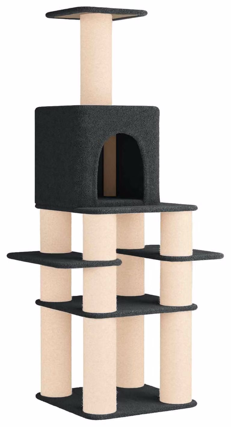 Albero per gatti con pali in sisal, colore grigio scuro, altezza 180 cm