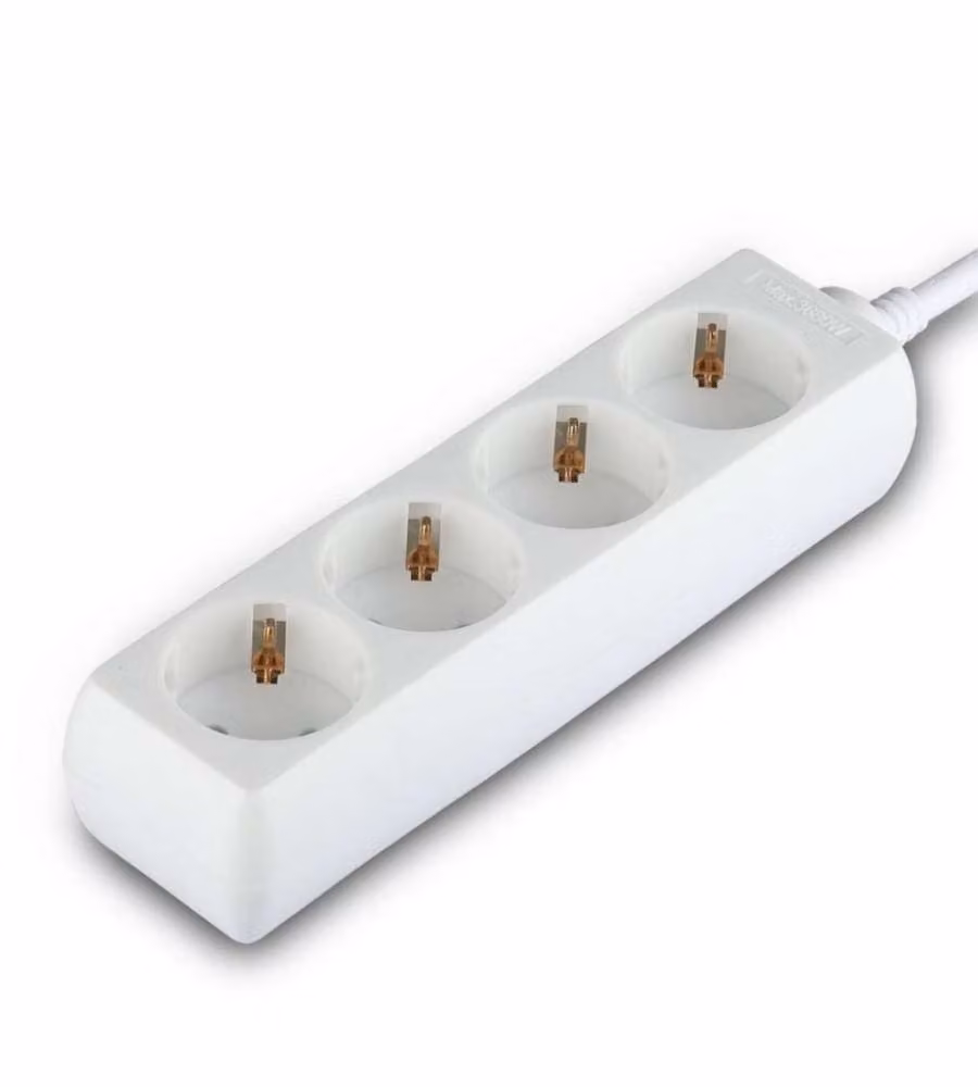 Multipresa con Cavo 1,5mt 4 Prese 10A 2P + Shuko e Spina Shuko Colore Bianco