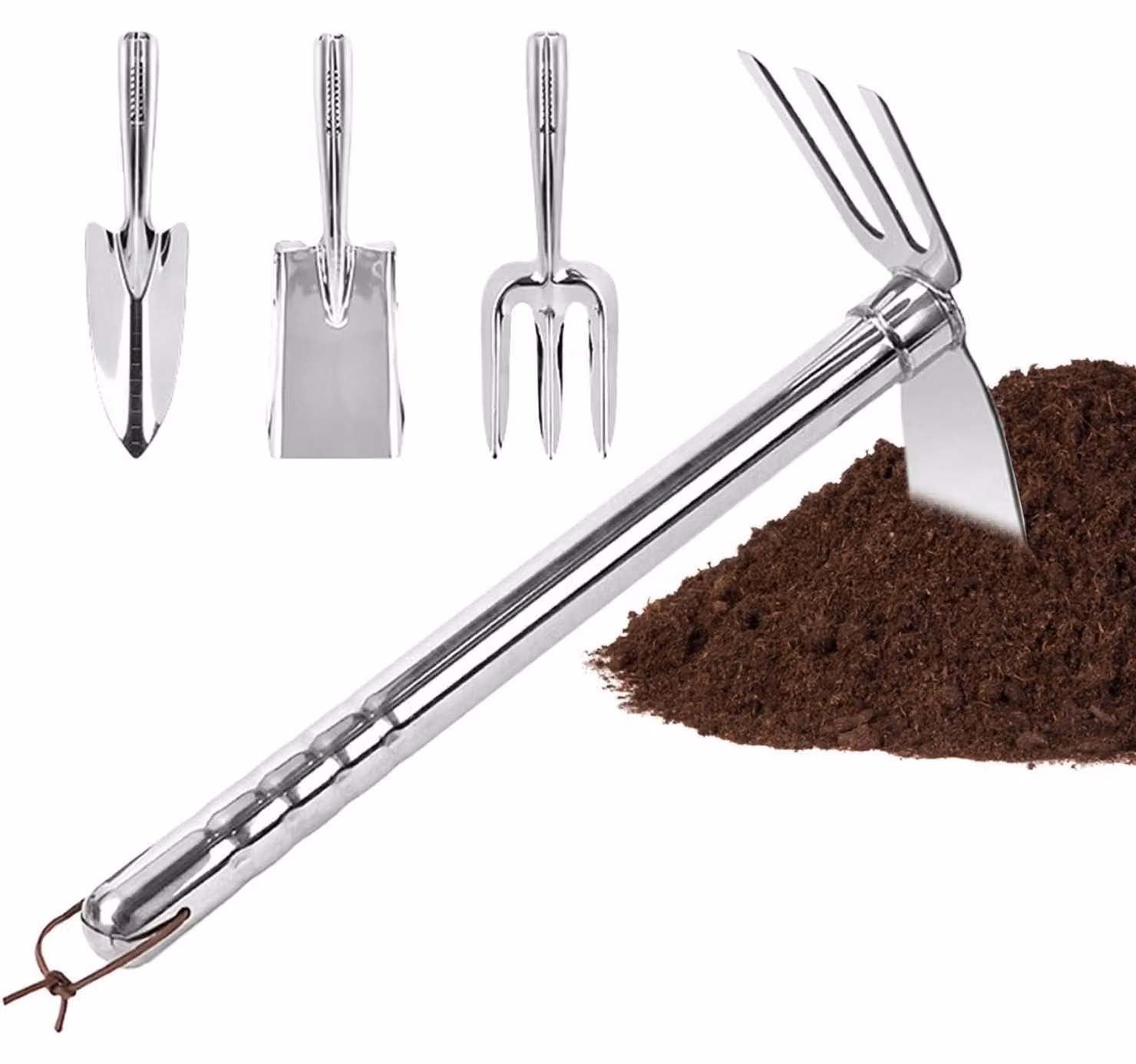 Set di 4 utensili da giardino in acciaio inossidabile