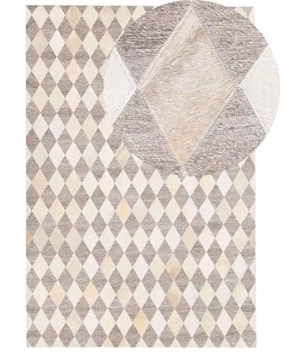 Tappeto in Pelle Jacquard Marrone e Beige Motivo a Rombi 140 x 200 cm