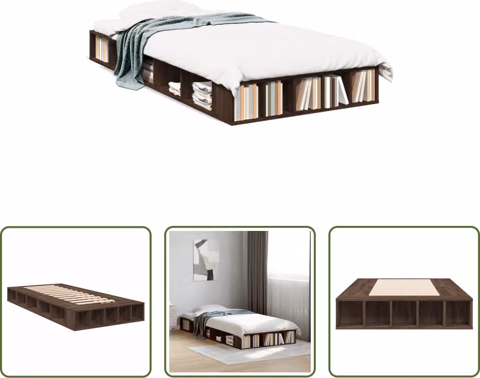 The Living Store Struttura letto in rovere marrone 90x190 cm in materiale ligneo