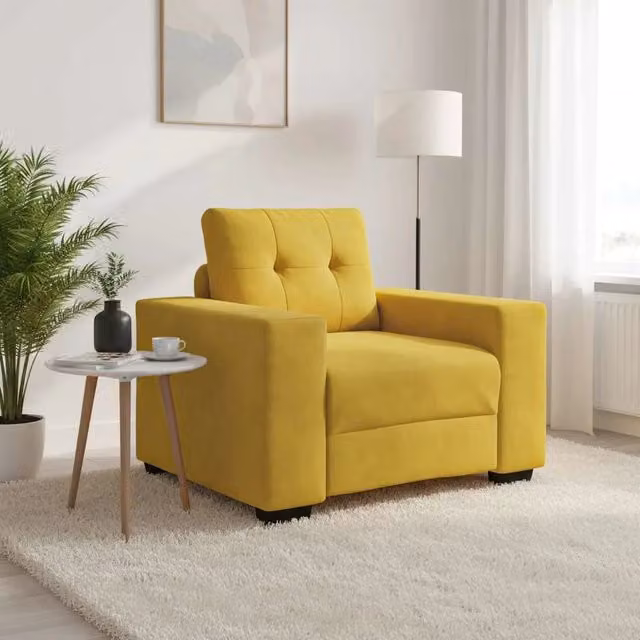 Poltrona Relax Design Mania in Velluto Giallo con Braccioli per Soggiorno e Camera da Letto L: 78 cm, P: 45 cm, H: 100 cm