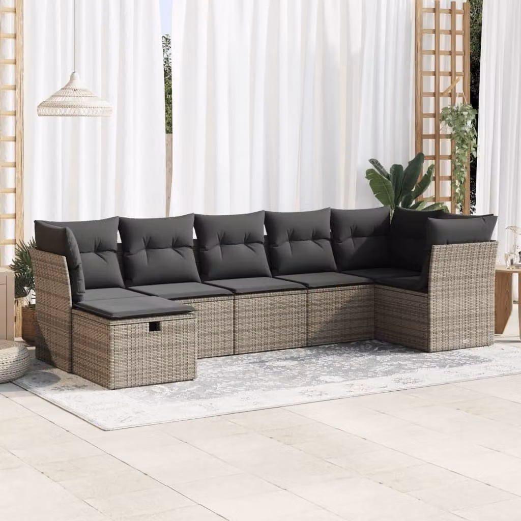Maison Exclusive - Set da giardino 7 pezzi con cuscini in polyrattan grigio