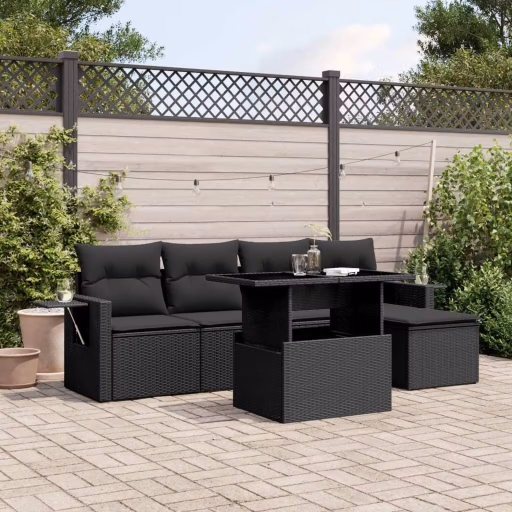Maison Exclusive - Set Divano da Giardino 6 pz con Cuscini Nero in Polyrattan