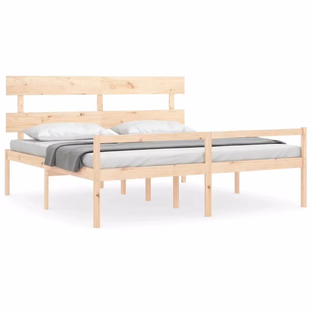 Letto per anziani vidaXL in legno massello di pino con testiera stile rustico beige L/P: 200 x 200 cm – 2