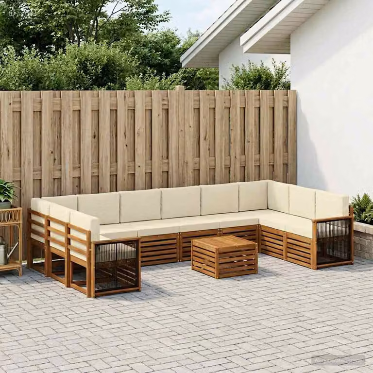 Set di divani da esterno vidaXL 8 pz in legno di acacia con cuscini beige e bianco per giardino e terrazza