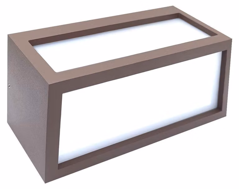 Lampada da parete esterna, IP54, rettangolare, design moderno, in acciaio Corten (effetto ruggine), dimensioni 24x11x10 cm, attacco E27