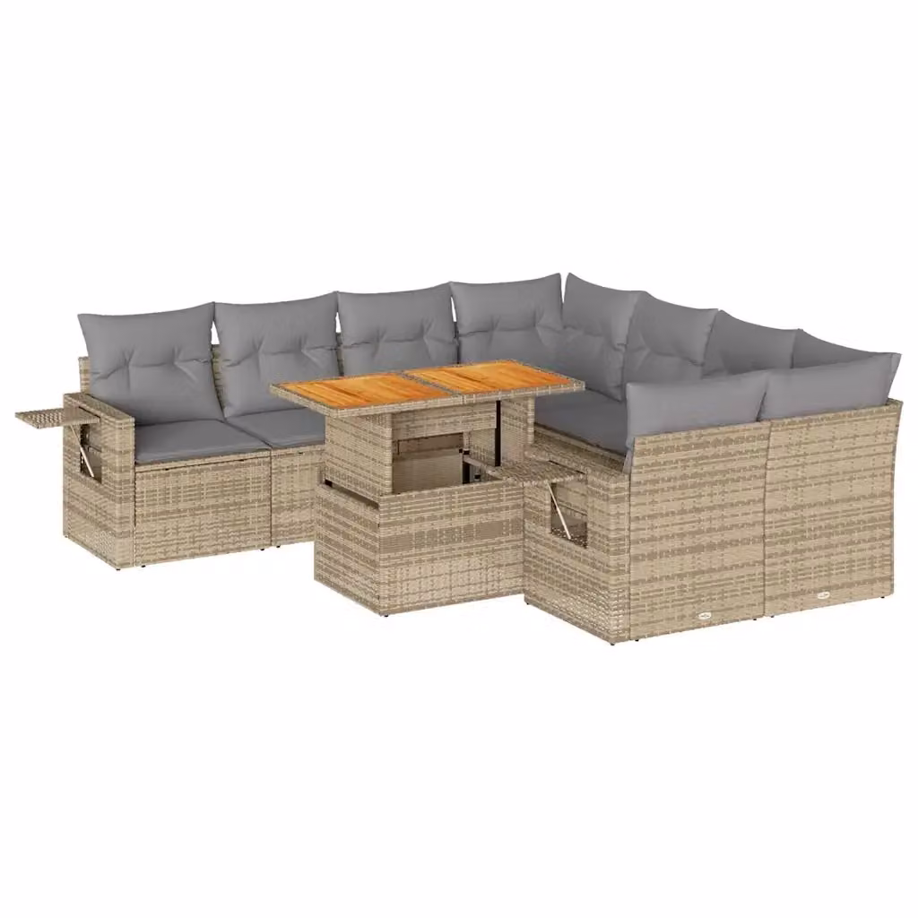 Set Divano da Giardino 9 pz vidaXL in Polyrattan con Cuscini Beige e Tavolino da Esterno – 2