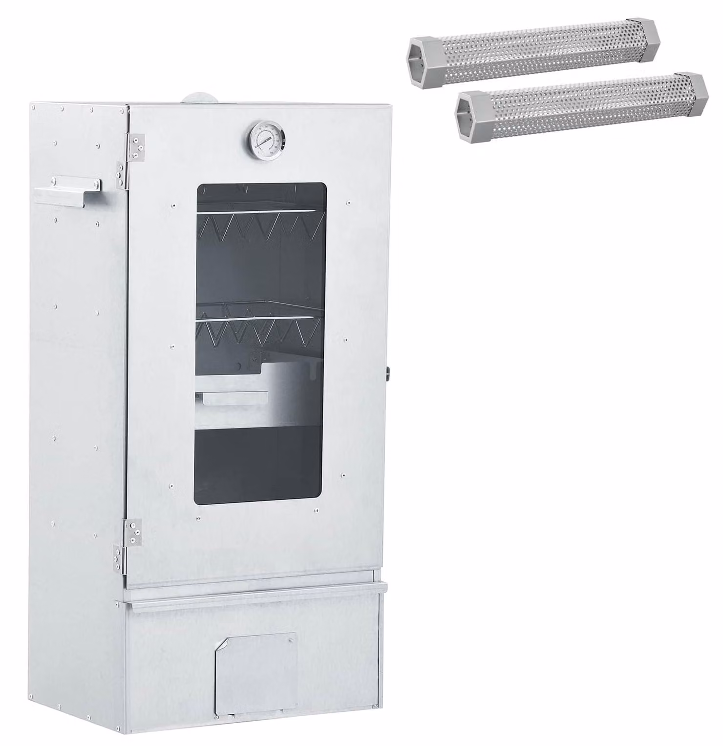 Affumicatore a freddo con tubo di affumicatura, dimensioni 44,5 x 29 x 83 cm, realizzato in acciaio zincato