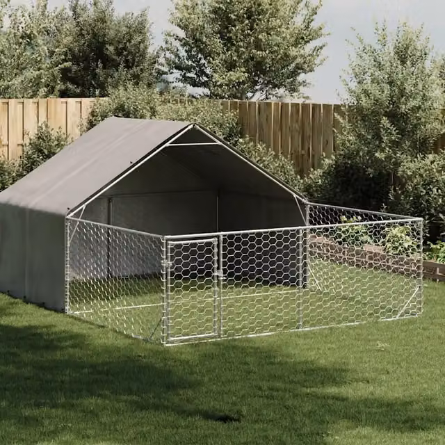 Cuccia per cani da esterno con recinto vidaXL in metallo resistente alle intemperie, L: 5 m, P: 3 m, H: 1,9 m – 1