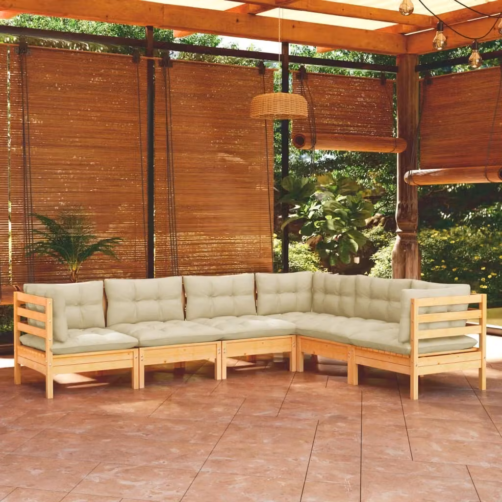Maison Exclusive - Set Divani da Giardino 6 pz con Cuscini Crema Massello di Pino