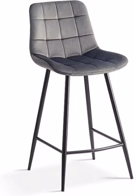 Sedia da banco Meublorama JUTE in velluto beige o grigio con struttura in metallo, stile moderno, Altezza: 95 cm