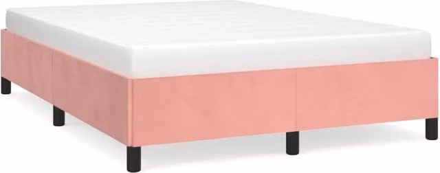 Letto matrimoniale per adulti in velluto rosa con struttura in legno e doghe, L 140 cm x P 190 cm – 1