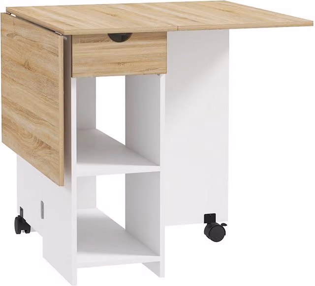 Tavolo da pranzo pieghevole HOMCOM con cassetto e ripiani, tavolo salvaspazio con alette ribaltabili per cucina, sala da pranzo o soggiorno, colore rovere