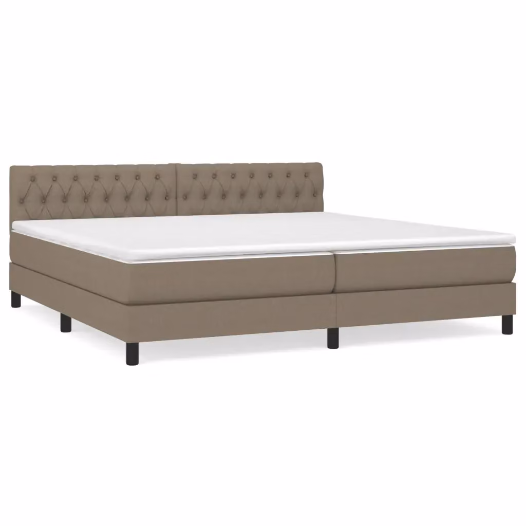 vidaXL Giroletto a Molle con Materasso Ibrido in Tessuto Beige e Bianco, L/P: 200 x 200 cm – 2