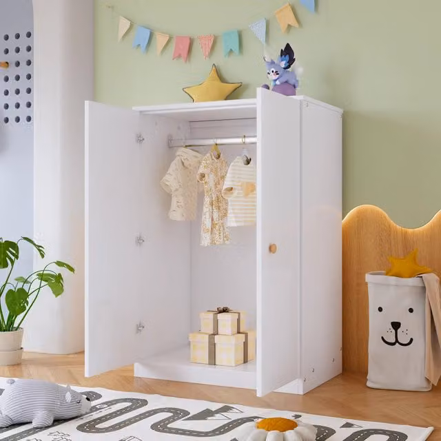 Armadio a 2 Ante con Appendiabiti ¨C MINIMAL ¨C Bianco, MDF, Camera da Letto