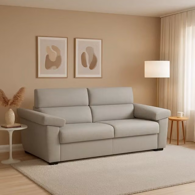 Divano Fisso 3 Posti Giffone DMORA Grigio Chiaro con Rivestimento Sfoderabile e Struttura in Legno Made in Italy L: 225 cm, P: 95 cm – 1