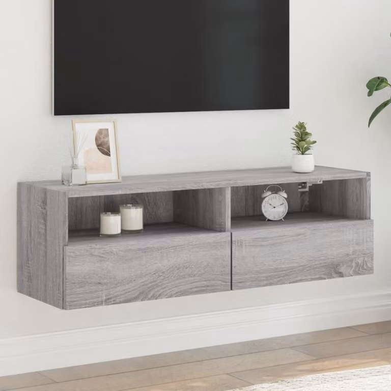 Mobile TV da parete vidaXL in legno multistrato e MDF, Grigio Sonoma, L 100 cm x P 30 cm x H 30 cm