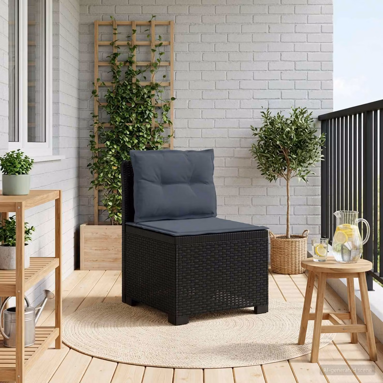 Divano da giardino a 1 posto con cuscini vidaXL in stile rattan moderno, colore antracite/grigio