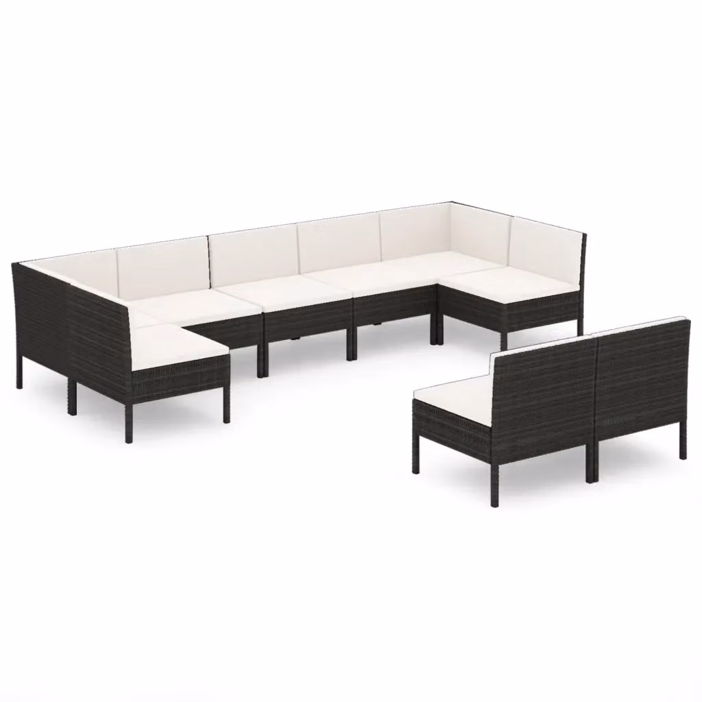 Set di Divani da Giardino a Forma di U vidaXL con Cuscini Bianchi e Struttura in Metallo Nero – 2