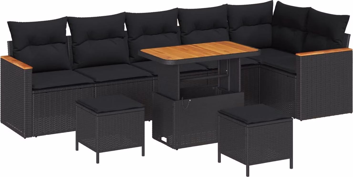 Set Divano da Giardino 9 pcs Nero polyrattan