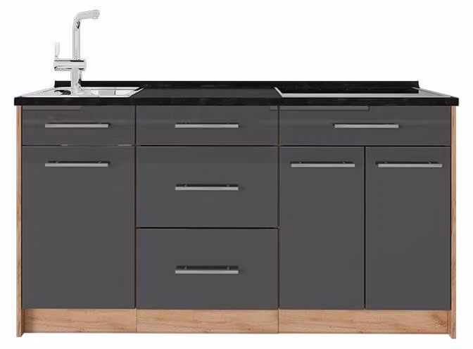 Cucine componibili piccole Vicco Fame-Line Antracite lucido 150 cm, PL Antracite, Model 65407