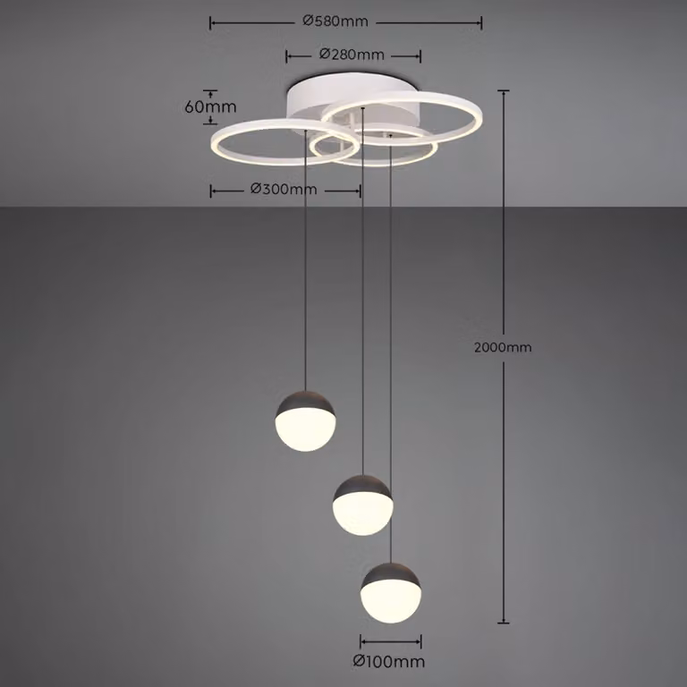 Reality Leuchten Lampada a sospensione Larino, dimmerabile, Alluminio / Grigio / Zincato, Soggiorno / Sala da pranzo, Metallo, Moderno, Lampada a sospensione
