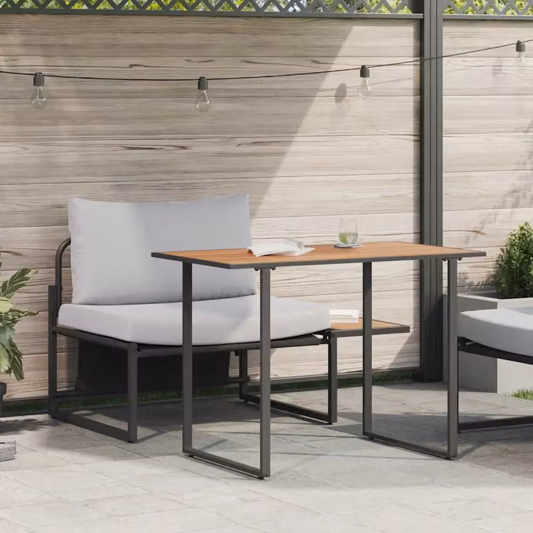 Set di 2 sedute moderne vidaXL in acciaio inossidabile e legno di acacia grigio per giardino, balcone o terrazzo