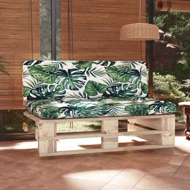 Divano centrale da giardino vidaXL in legno di pino impregnato con cuscini grigi e verdi