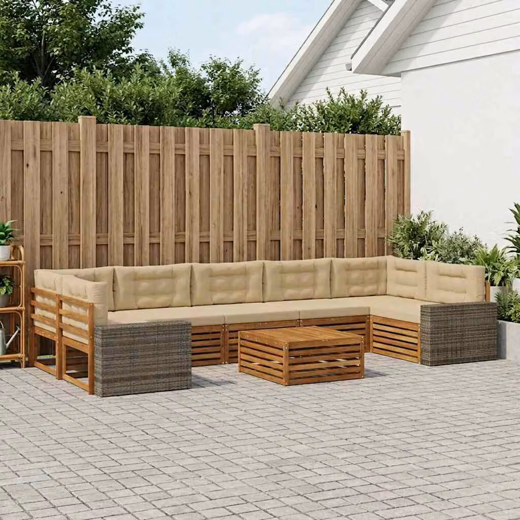 Set di divani da esterno vidaXL a forma di L in legno di acacia con tavolo da caffè, 8 pezzi, marrone e beige