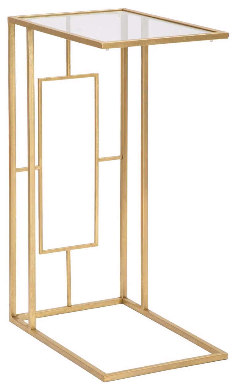 Tavolino in vetro e ferro, dimensioni 40,5x25,5x60 cm, colore oro, design Mauro Ferretti